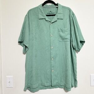 Tommy Bahama Camp Shirt‎ Tropic Isle Azul Green 100% Silk SS Size XXL Resortwear